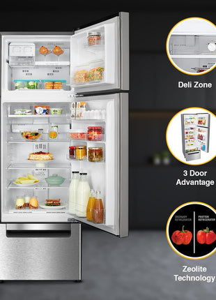 Whirlpool 300 L Frost Free Triple-Door Refrigerator | Zeolite Technology | Microblock Technology [FP 353D PROTTON ROY ALPHA STEEL (N), Up to 44% Reduction in Cold Air Loss*] 
