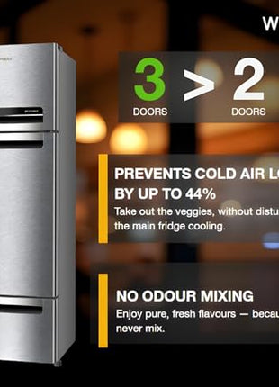 Whirlpool 300 L Frost Free Triple-Door Refrigerator | Zeolite Technology | Microblock Technology [FP 353D PROTTON ROY ALPHA STEEL (N), Up to 44% Reduction in Cold Air Loss*] 