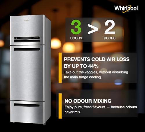 Whirlpool 300 L Frost Free Triple-Door Refrigerator | Zeolite Technology | Microblock Technology [FP 353D PROTTON ROY ALPHA STEEL (N), Up to 44% Reduction in Cold Air Loss*] 