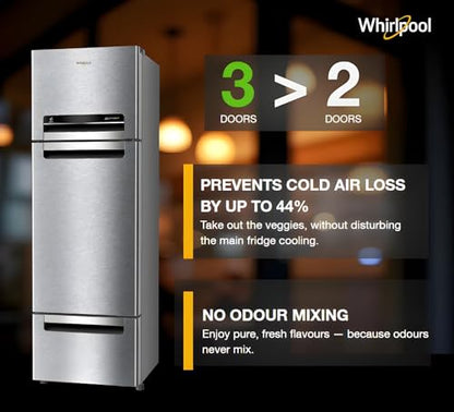 Whirlpool 300 L Frost Free Triple-Door Refrigerator | Zeolite Technology | Microblock Technology [FP 353D PROTTON ROY ALPHA STEEL (N), Up to 44% Reduction in Cold Air Loss*] 