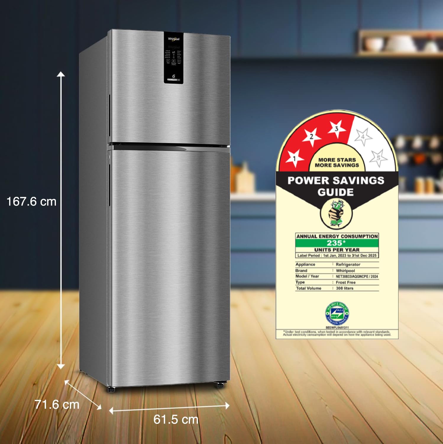 Whirlpool 308 L 3 Star Convertible Frost Free inverter Double Door Refrigerator (IF INV 355 TITAN STEEL(3S) CONV-TL) 