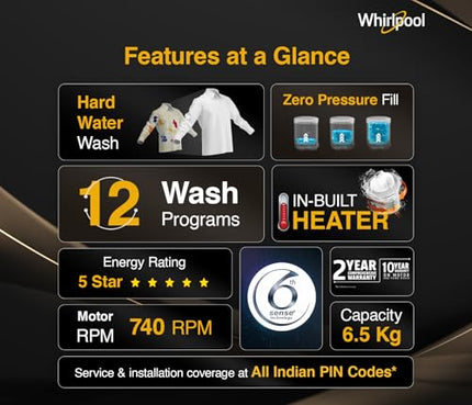 Whirlpool 6.5 Kg 5 Star MAGIC CLEAN PRO Fully Automatic Top Load Washing Machine (MAGIC CLEAN PRO 6.5 (H) GREY 5YMW with In-Built Heater) 