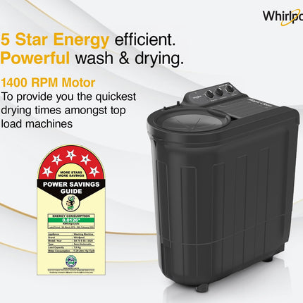 Whirlpool 7.0 Kg 5 Star MAGIC CLEAN Semi-Automatic Top Loading Washing Machine (MAGIC CLEAN RYL SRS 7.0 GREY DAZZLE (5YR), 4 Year Comprehensive Warranty, 1400 RPM Motor, 5 Year Motor Warranty) 