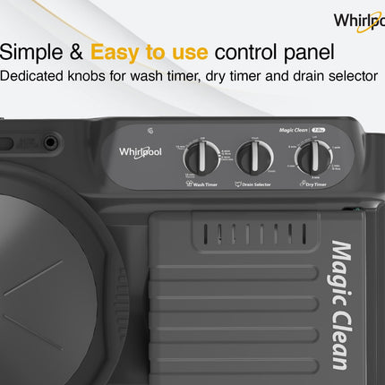Whirlpool 7.0 Kg 5 Star MAGIC CLEAN Semi-Automatic Top Loading Washing Machine (MAGIC CLEAN RYL SRS 7.0 GREY DAZZLE (5YR), 4 Year Comprehensive Warranty, 1400 RPM Motor, 5 Year Motor Warranty) 