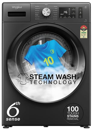 Whirlpool 7 Kg 5 Star Inverter Front Load Washing Machine with In-Built Heater (SUPREME CARE 7012 -E, Midnight Grey, 100+ Tough Stains, Steam Technology, 2025 Model) 