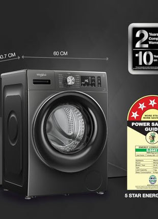 Whirlpool 7 Kg 5 Star Inverter Front Load Washing Machine with In-Built Heater (SUPREME CARE 7012 -E, Midnight Grey, 100+ Tough Stains, Steam Technology, 2025 Model) 