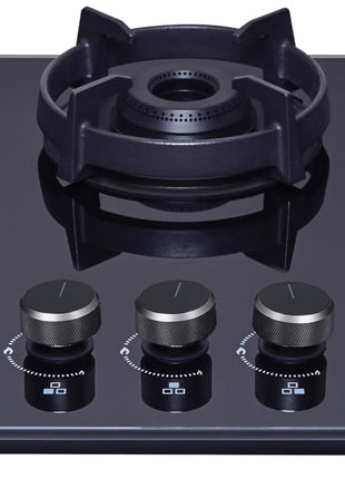 Whirlpool 75cm 3 Burner Auto Ignition Hob | EVOLVE HYBRID HD 753 BRASS | 8mm Toughened Glass | Forged Brass Burners | Black Glass Finish | 10-Year Glass & 5-Year Burner & Valve Warranty 