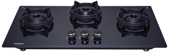 Whirlpool 75cm 3 Burner Auto Ignition Hob | EVOLVE HYBRID HD 753 BRASS | 8mm Toughened Glass | Forged Brass Burners | Black Glass Finish | 10-Year Glass & 5-Year Burner & Valve Warranty 