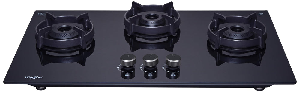 Whirlpool 75cm 3 Burner Auto Ignition Hob | EVOLVE HYBRID HD 753 BRASS | 8mm Toughened Glass | Forged Brass Burners | Black Glass Finish | 10-Year Glass & 5-Year Burner & Valve Warranty price under 20000