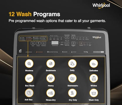 Whirlpool 8 Kg 5 Star Stainwash Royal Plus Fully Automatic Top Load Washing Machine (SW ROYAL PLUS H 8 KG GREY 10YMW with In-Built Heater) 