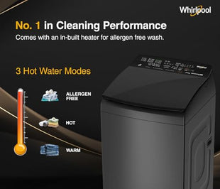 Whirlpool 9 Kg 5 Star BloomWash Royal Plus Fully Automatic Top Load Washing Machine (BW ROYAL PLUS H 9 KG GREY 10YMW with In-Built Heater) 