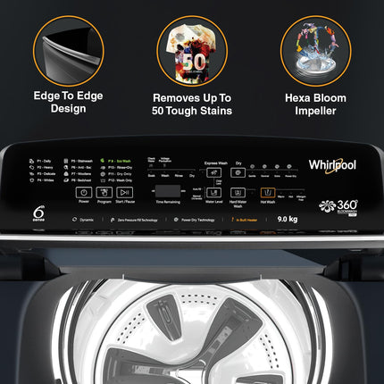 Whirlpool 9 Kg 5 Star Bloomwash Pro Fully-Automatic Top Loading Washing Machine - Built In Heater (360 BW PRO H 9.0 MIDNIGHT GREY 10YMW) 
