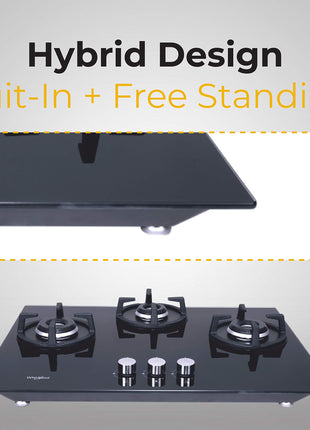 Whirlpool Hob 3 Burner Auto Ignition Gas Stove (Glass Ceramic, Elite Hybrid 703 Mt Gas Hob), Black 