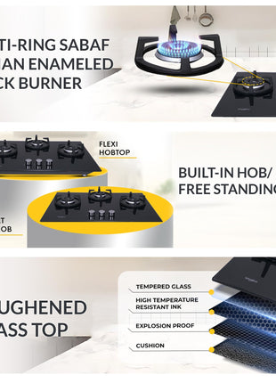 Whirlpool Hob 3 Burner Auto Ignition Gas Stove (Glass Ceramic, Elite Hybrid 703 Mt Gas Hob), Black 