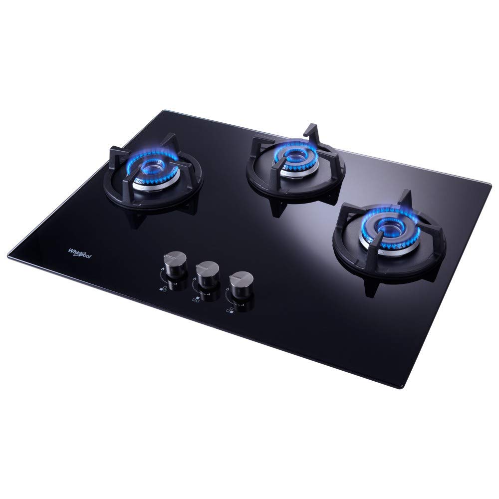 Whirlpool Hob 3 Burner Auto Ignition Gas Stove (Glass Ceramic, Elite Hybrid 703 Mt Gas Hob), Black price under 20000