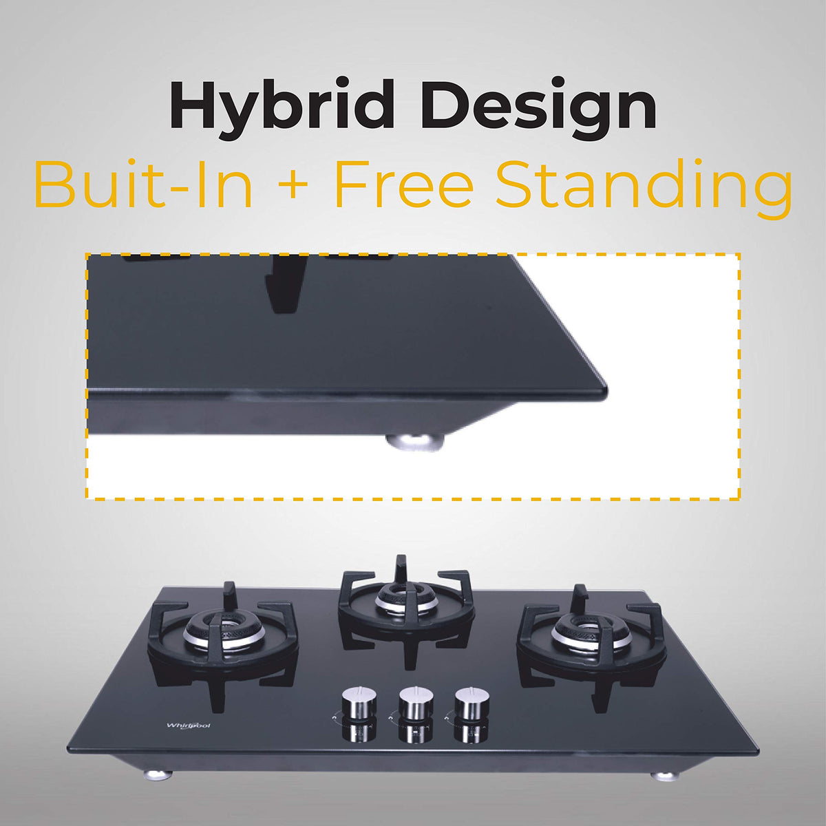 Whirlpool Hob 3 Burner Auto Ignition Gas Stove (Glass Ceramic, Elite Hybrid 703 Mt Gas Hob), Black 