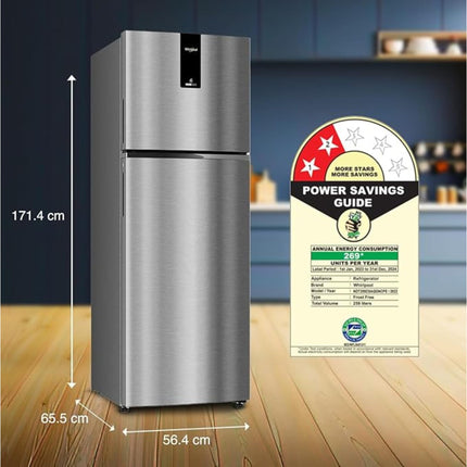 Whirlpool Intellifresh 259L 2 Star Frost Free Double Door Refrigerator (WHIRL REF FF IF INV ELT DF305 ILLUSIA STEEL 2S) 