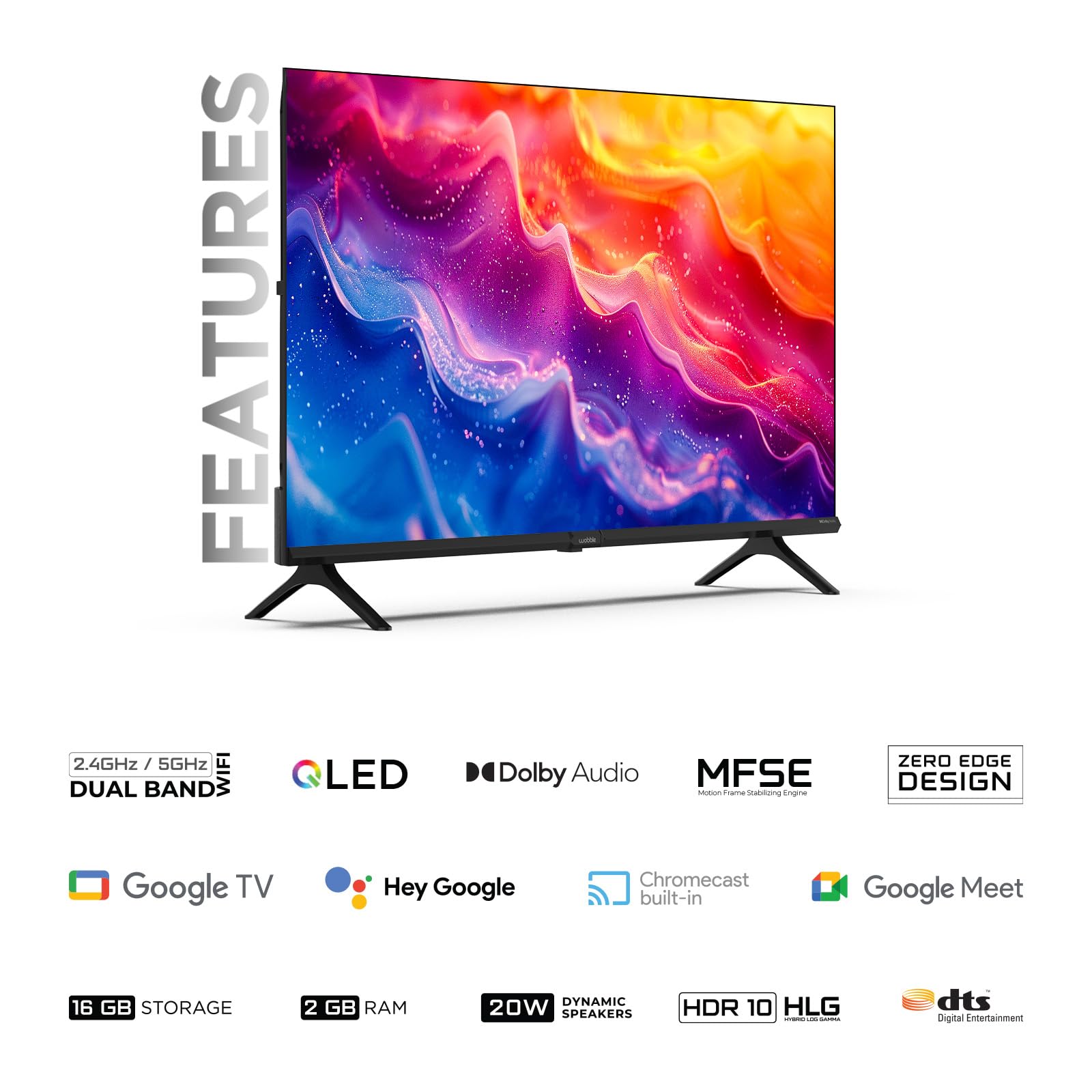 Wobble 127 cm (50 inches) QD Series 4K Ultra HD Smart QLED Google TV WB50GTAW9602QD (Black) 
