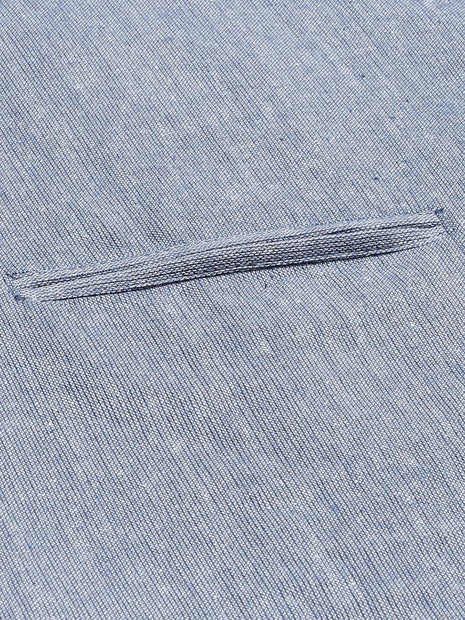 Women Blue Pure Cotton Blazer with Shawl Collar 