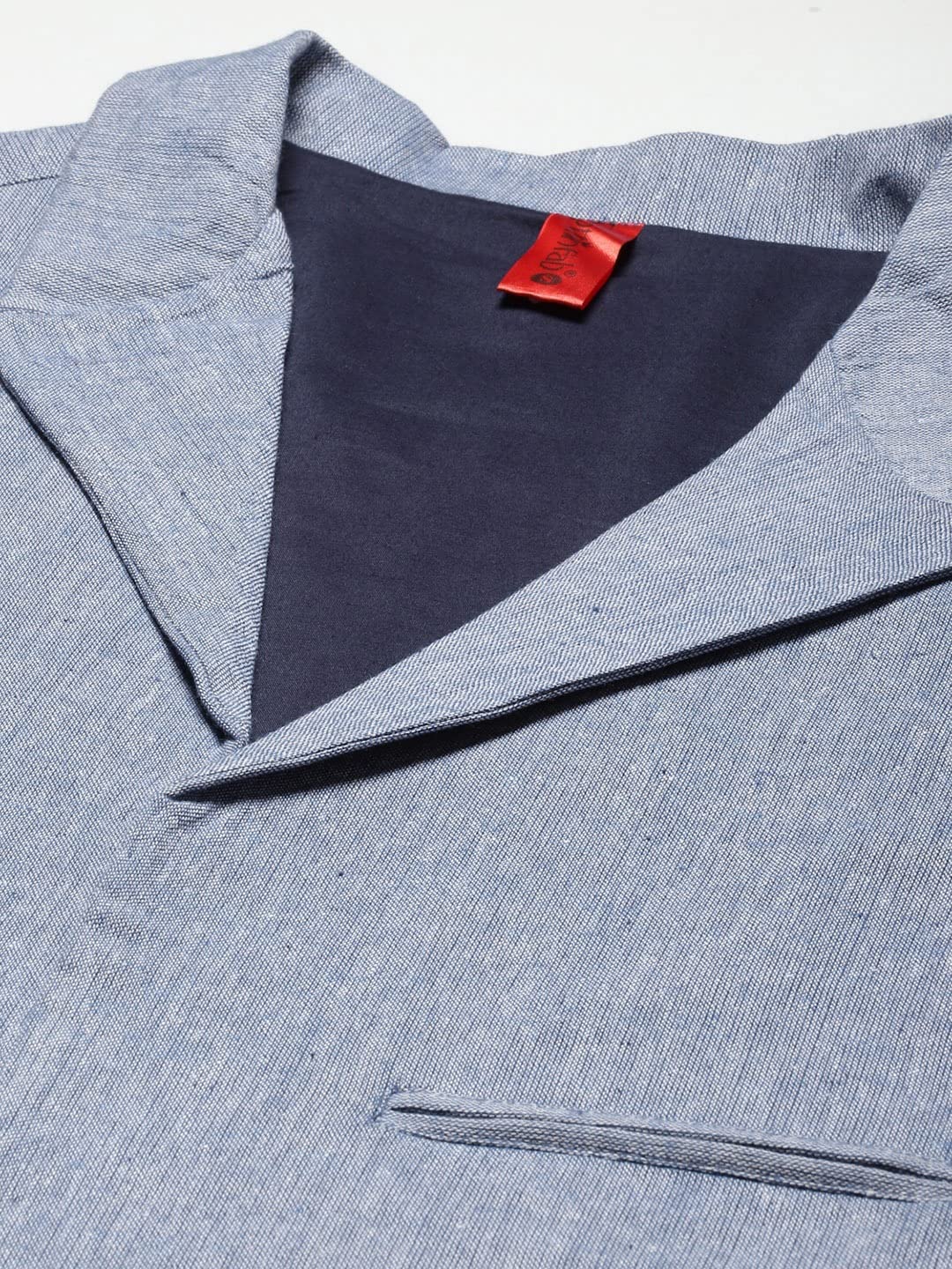 Women Blue Pure Cotton Blazer with Shawl Collar 