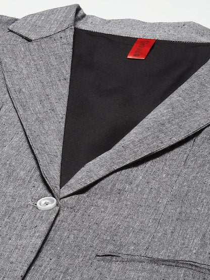 Women Grey Solid Regular Fit Single Breasted Blazer 