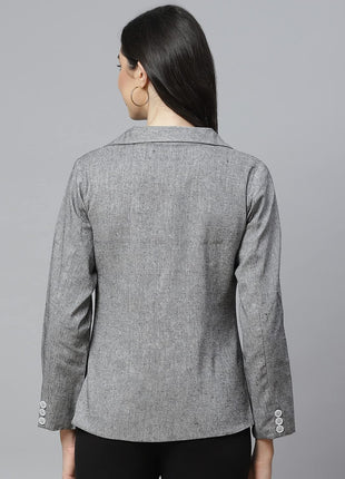 Women Grey Solid Regular Fit Single Breasted Blazer 