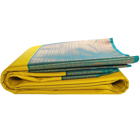 Women Kanchipuram Pure Silk Saree Original Golden Zari Intricate Jacquard Weaves Traditional Rich Zari Border & Contrast Zari Rich Pallu(Yellow)-Silk Mark 