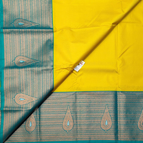 Women Kanchipuram Pure Silk Saree Original Golden Zari Intricate Jacquard Weaves Traditional Rich Zari Border & Contrast Zari Rich Pallu(Yellow)-Silk Mark 