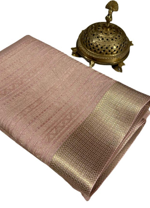 Women Pure Brocade Mysore Silk Sarees, Zari Weaving, Rich Pallu, Jacquard Blouse, Peach Saree 