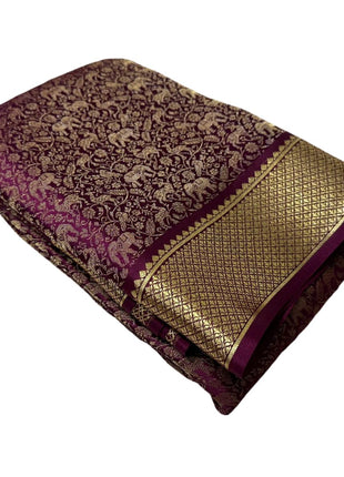 Women's Pure Brocade Mysore Silk Sarees, Zari Weaving, Rich Pallu, Jacquard Blouse, Burgandy Saree, Multicolour 