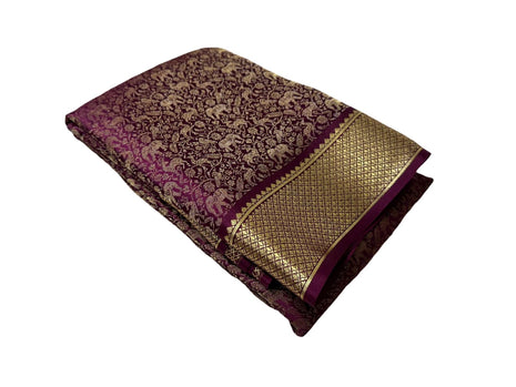 Women's Pure Brocade Mysore Silk Sarees, Zari Weaving, Rich Pallu, Jacquard Blouse, Burgandy Saree, Multicolour 