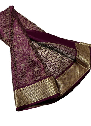Women's Pure Brocade Mysore Silk Sarees, Zari Weaving, Rich Pallu, Jacquard Blouse, Burgandy Saree, Multicolour 