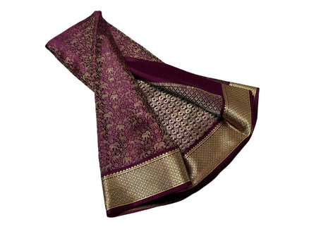 Women's Pure Brocade Mysore Silk Sarees, Zari Weaving, Rich Pallu, Jacquard Blouse, Burgandy Saree, Multicolour 