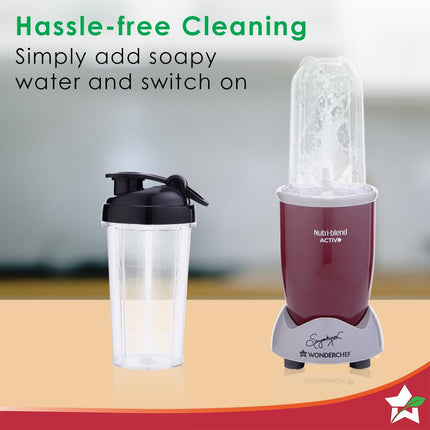 Wonderchef Nutri-blend Activ Mixer Grinder Blender, Smoothie Maker, 500W 22000 RPM 100% Full Copper Motor, 2 Unbreakable Jars, SS Blades, 2 Year Warranty, Recipe book by Chef Sanjeev Kapoor, Red 