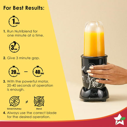 Wonderchef Nutri-blend Mixer, Grinder & Blender|Powerful 500W 22000 RPM 100% Full Copper Motor|Stainless steel Blades|2 unbreakable jars|2 Years warranty | Recipe book by Chef Sanjeev Kapoor | Black 