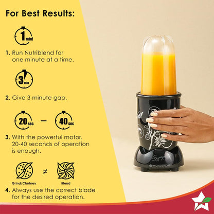 Wonderchef Nutri-blend Mixer, Grinder & Blender|Powerful 500W 22000 RPM 100% Full Copper Motor|Stainless steel Blades|2 unbreakable jars|2 Years warranty | Recipe book by Chef Sanjeev Kapoor | Black 