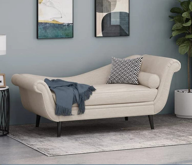 Wood Art City 2-Seater Rosewood Settee Sofa Diwan Couch Chaise Lounge (Beige, Off White) 2-Person Sofa 