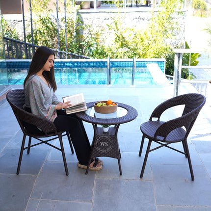 Wooden Street Sienna Outdoor Seating Chairs and Table Set, Garden Patio Coffee Table Set, Outdoor Balcony Wicker Furniture (Dark Brown, 2 Seater) 58.4 x 48.3 x 78.7 Cm 
