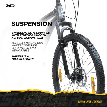 XCi Swagger Pro Mountain Bike | 26-Inch Tyres | 21-Speed Shimano Gears | Tuf Shox Suspension| Mechanical Disc Brakes | Youth 12+ Years |17-Inch Ultra Light Steel Frame | Black Grey 