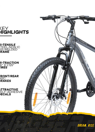 XCi Swagger Pro Mountain Bike | 26-Inch Tyres | 21-Speed Shimano Gears | Tuf Shox Suspension| Mechanical Disc Brakes | Youth 12+ Years |17-Inch Ultra Light Steel Frame | Black Grey 
