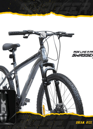 XCi Swagger Pro Mountain Bike | 26-Inch Tyres | 21-Speed Shimano Gears | Tuf Shox Suspension| Mechanical Disc Brakes | Youth 12+ Years |17-Inch Ultra Light Steel Frame | Black Grey 