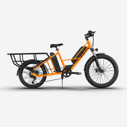 Xcape G1 Cargo Electric Cycle with Dual 48V 10.2Ah Removable Batteries | 250W Motor | Up to 100 km Range | Heavy-Duty Longtail Frame | Front Suspension | 90% Assembled | Powered by EMotorad (Orange) 