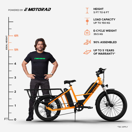 Xcape G1 Cargo Electric Cycle with Dual 48V 10.2Ah Removable Batteries | 250W Motor | Up to 100 km Range | Heavy-Duty Longtail Frame | Front Suspension | 90% Assembled | Powered by EMotorad (Orange) 