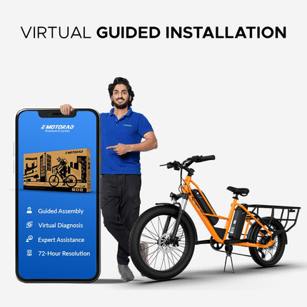 Xcape G1 Cargo Electric Cycle with Dual 48V 10.2Ah Removable Batteries | 250W Motor | Up to 100 km Range | Heavy-Duty Longtail Frame | Front Suspension | 90% Assembled | Powered by EMotorad (Orange) 