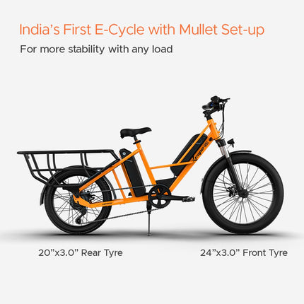 Xcape G1 Cargo Electric Cycle with Dual 48V 10.2Ah Removable Batteries | 250W Motor | Up to 100 km Range | Heavy-Duty Longtail Frame | Front Suspension | 90% Assembled | Powered by EMotorad (Orange) 