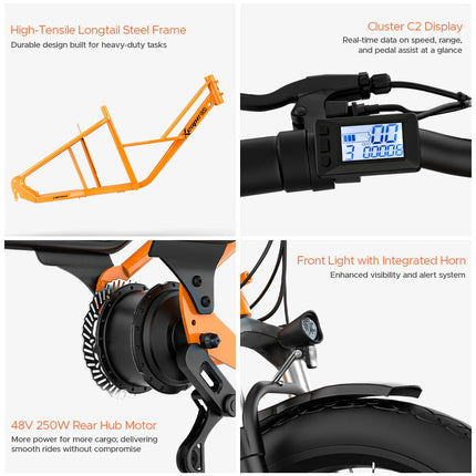 Xcape G1 Cargo Electric Cycle with Dual 48V 10.2Ah Removable Batteries | 250W Motor | Up to 100 km Range | Heavy-Duty Longtail Frame | Front Suspension | 90% Assembled | Powered by EMotorad (Orange) 