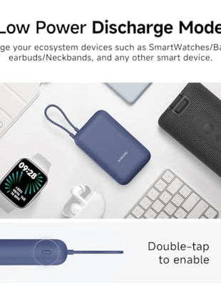 Xiaomi Pocket Power Bank 10000mAh 22.5W Fast Charging|Inbuilt Cable|Slim & Compact|Power Delivery|QC 3.0|Type-C Input & Output|3 Output Ports|Blue|Supports Android,Apple,Tablets,Earbuds,Watches 