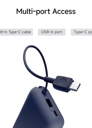 Xiaomi Pocket Power Bank 10000mAh 22.5W Fast Charging|Inbuilt Cable|Slim & Compact|Power Delivery|QC 3.0|Type-C Input & Output|3 Output Ports|Blue|Supports Android,Apple,Tablets,Earbuds,Watches 