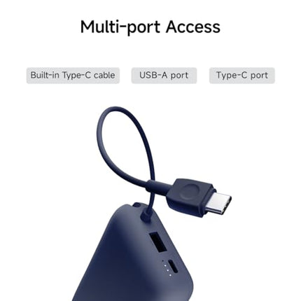 Xiaomi Pocket Power Bank 10000mAh 22.5W Fast Charging|Inbuilt Cable|Slim & Compact|Power Delivery|QC 3.0|Type-C Input & Output|3 Output Ports|Blue|Supports Android,Apple,Tablets,Earbuds,Watches 