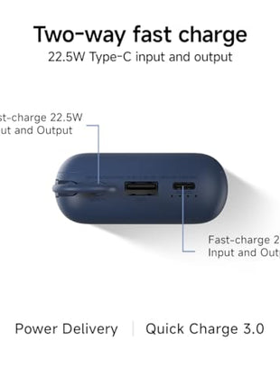 Xiaomi Pocket Power Bank 10000mAh 22.5W Fast Charging|Inbuilt Cable|Slim & Compact|Power Delivery|QC 3.0|Type-C Input & Output|3 Output Ports|Blue|Supports Android,Apple,Tablets,Earbuds,Watches 